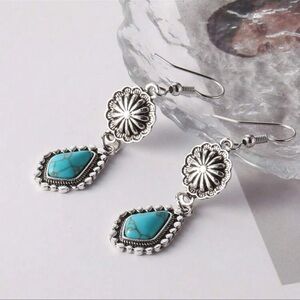 Bohemian Vintage Carving Turquoise Long Dangle Earring